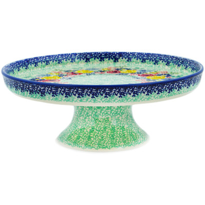 Polish Pottery Cake Stand 10&quot; Midsommar Crown UNIKAT