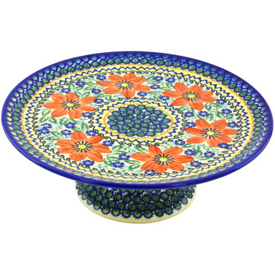 Polish Pottery Cake Stand 10&quot; UNIKAT