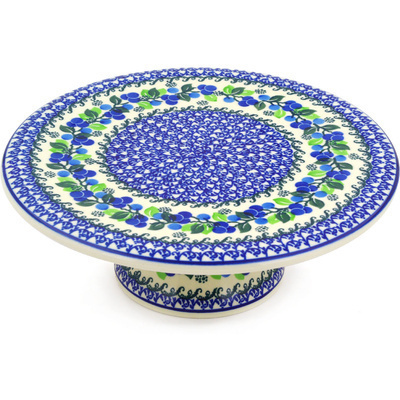 Polish Pottery Cake Stand 11&quot; Blue Berry Garland