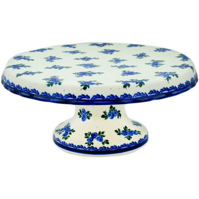 Polish Pottery Cake Stand 11&quot; Blue Berry Special UNIKAT