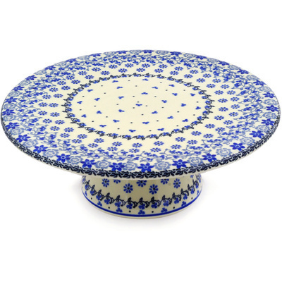 Polish Pottery Cake Stand 11&quot; Blue Country Field