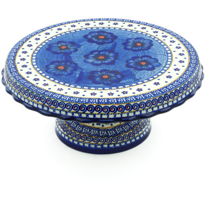 Polish Pottery Cake Stand 11&quot; Blue Heaven