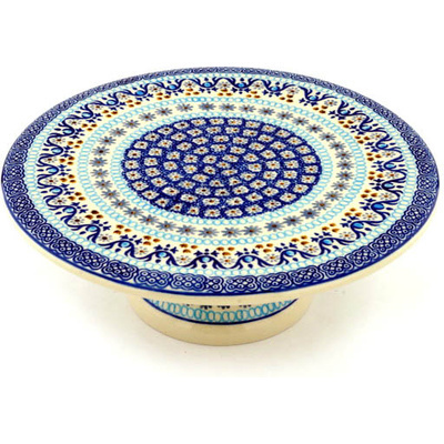 Polish Pottery Cake Stand 11&quot; Blue Ice