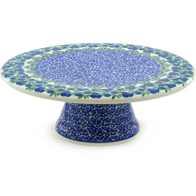 Polish Pottery Cake Stand 11&quot; Blueberry Fields Forever