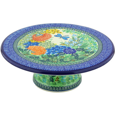 Polish Pottery Cake Stand 11&quot; Garden Delight UNIKAT