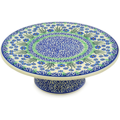 Polish Pottery Cake Stand 11&quot; Wildflower Pond