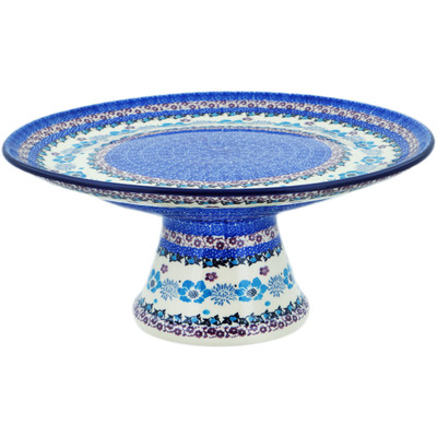 Polish Pottery Cake Stand 12&quot; Blooming Blues