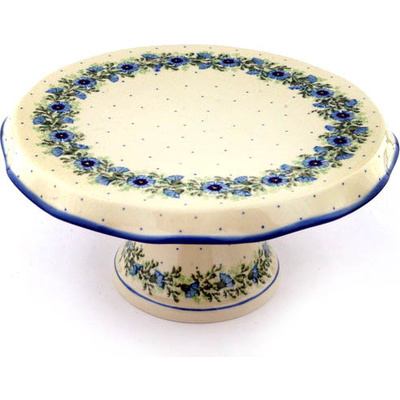 Polish Pottery Cake Stand 12&quot; Blue Bell Wreath