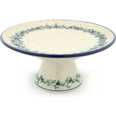 Polish Pottery Cake Stand 12&quot; Blue Bell Wreath