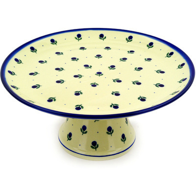 Polish Pottery Cake Stand 12&quot; Blue Buds