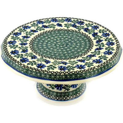 Polish Pottery Cake Stand 12&quot; Blue Chicory