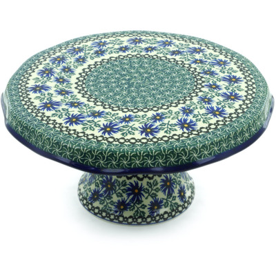 Polish Pottery Cake Stand 12&quot; Blue Chicory