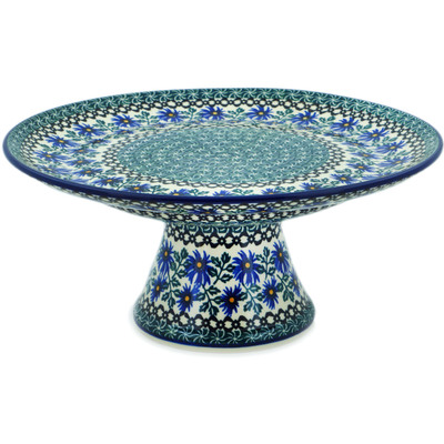 Polish Pottery Cake Stand 12&quot; Blue Chicory