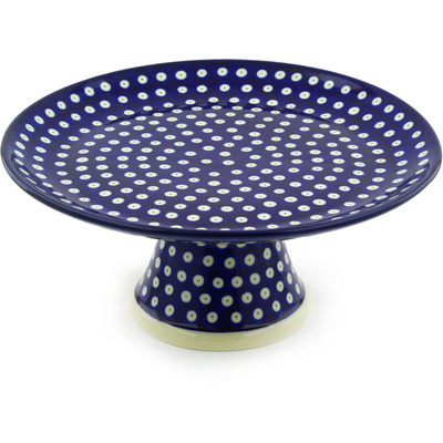 Polish Pottery Cake Stand 12&quot; Blue Eyes