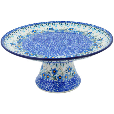 Polish Pottery Cake Stand 12&quot; Blue Joy