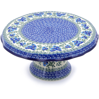 Polish Pottery Cake Stand 12&quot; Blue Pansy