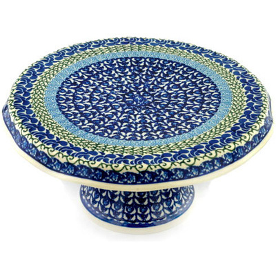 Polish Pottery Cake Stand 12&quot; Blue Passion