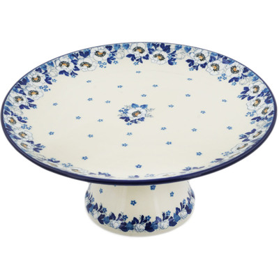 Polish Pottery Cake Stand 12&quot; Blue Spring