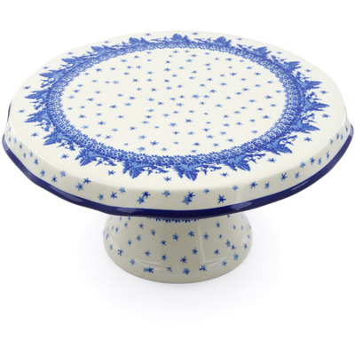 Polish Pottery Cake Stand 12&quot; Blue Winter