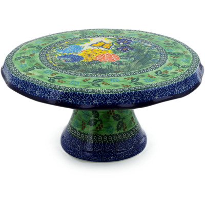 Polish Pottery Cake Stand 12&quot; Butterfly Garden UNIKAT