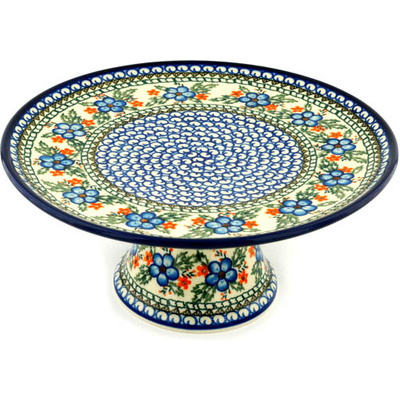 Polish Pottery Cake Stand 12&quot; Cobblestone Garden