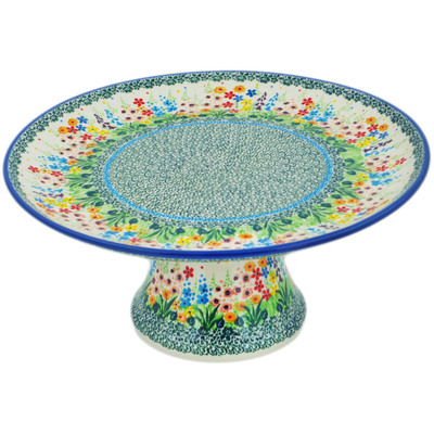 Polish Pottery Cake Stand 12&quot; Colors Of The Wind UNIKAT