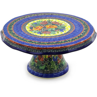Polish Pottery Cake Stand 12&quot; Copper Rose Meadow UNIKAT