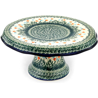 Polish Pottery Cake Stand 12&quot; Dancing Tulips