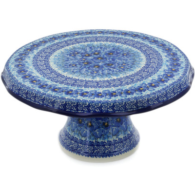 Polish Pottery Cake Stand 12&quot; Deep Winter UNIKAT