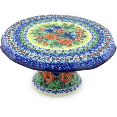 Polish Pottery Cake Stand 12&quot; Floral Bounty UNIKAT