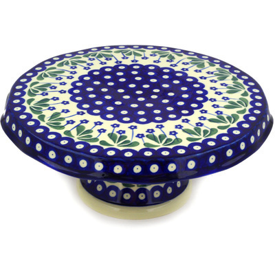 Polish Pottery Cake Stand 12&quot; Forget-me-not Peacock