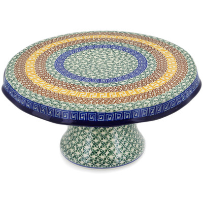 Polish Pottery Cake Stand 12&quot; Grecian Sea