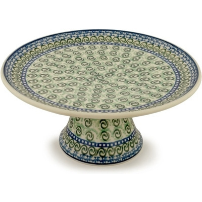 Polish Pottery Cake Stand 12&quot; Green Galaxy