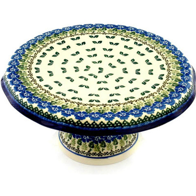 Polish Pottery Cake Stand 12&quot; Leaves And Flowers