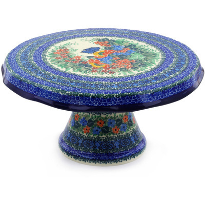 Polish Pottery Cake Stand 12&quot; Mosaic Butterfly UNIKAT