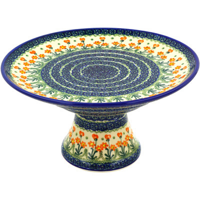 Polish Pottery Cake Stand 12&quot; Peach Spring Daisy