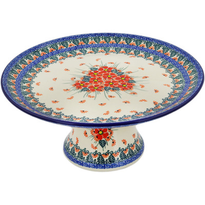 Polish Pottery Cake Stand 12&quot; Pink Forget Me Not UNIKAT