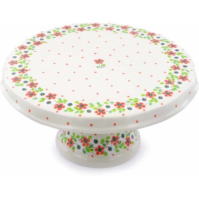 Polish Pottery Cake Stand 12&quot; Poppy Flower