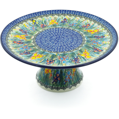 Polish Pottery Cake Stand 12&quot; Spring Iris UNIKAT