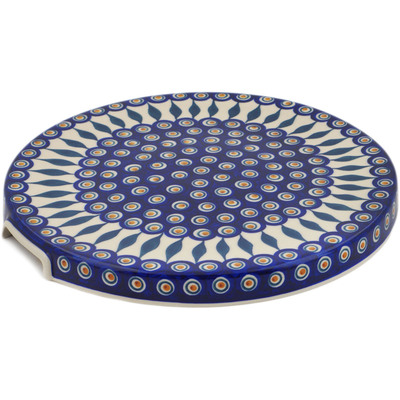 Polish Pottery Cake Stand 13&quot; Peacock Leaves