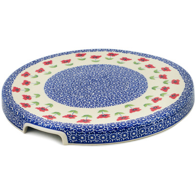 Polish Pottery Cake Stand 13&quot; Wind-blown Poppies