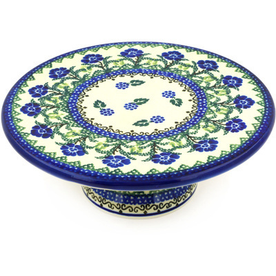 Polish Pottery Cake Stand 8&quot; Blackberry Blooms
