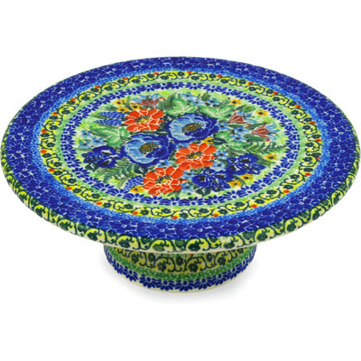 Polish Pottery Cake Stand 8&quot; Bountiful Blue Bonnet UNIKAT