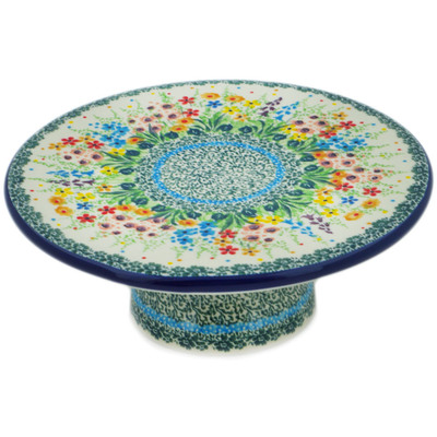 Polish Pottery Cake Stand 8&quot; Colors Of The Wind UNIKAT