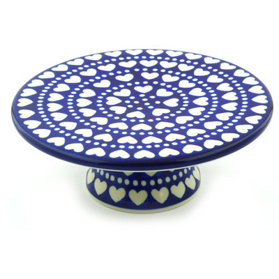 Polish Pottery Cake Stand 8&quot; Heart To Heart