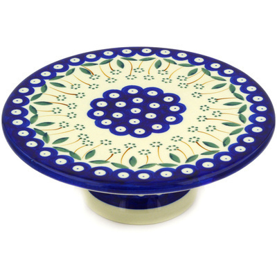 Polish Pottery Cake Stand 8&quot; Pushing Daisy Peacock