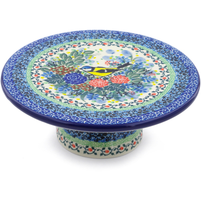 Polish Pottery Cake Stand 8&quot; Robbin&#039;s Meadow UNIKAT