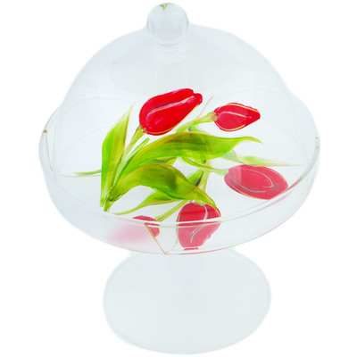 Glass Cake Stand 9&quot; Frosty Tulips