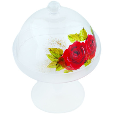 Glass Cake Stand 9&quot; Red Rose