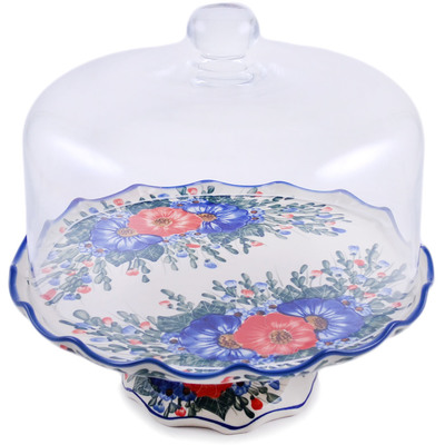 Polish Pottery Cake Stand with Cover 0&quot; Poppy Trio